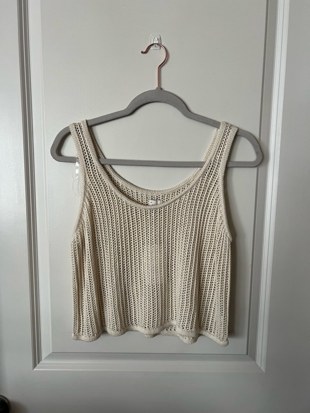 a new day Cream Crochet Knit Tank Top
